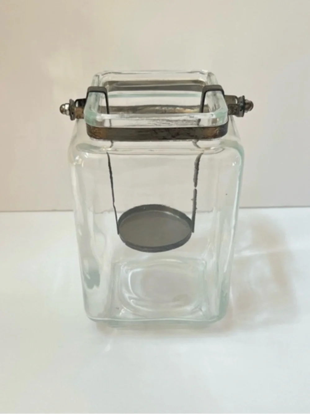 Clear Glass Lantern Vase Candle Holder with Antique Brass Handle